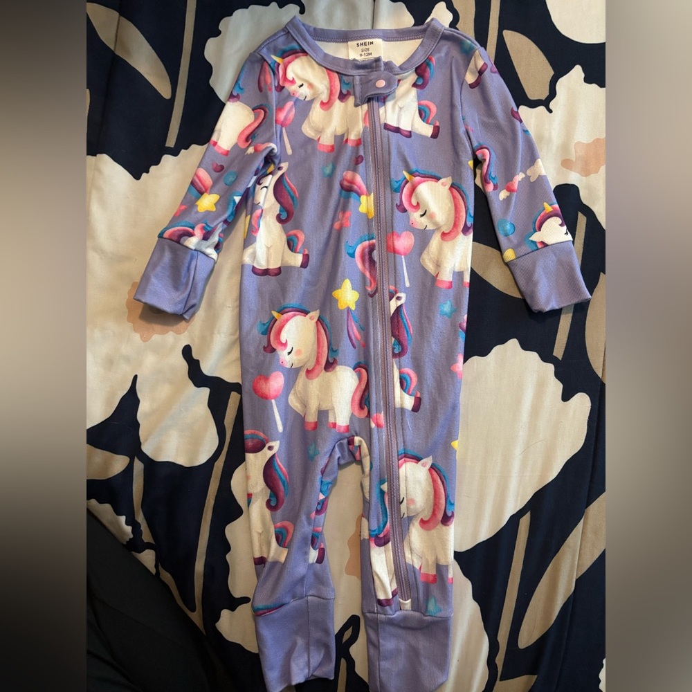 SHEIN Purple Unicorn Print One Piece Footies